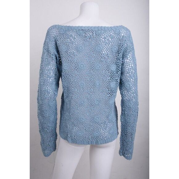 Vintage ESPRIT Womens Sweater L Blue Crochet Pullover Boat neck 90s NWT - Picture 5 of 6